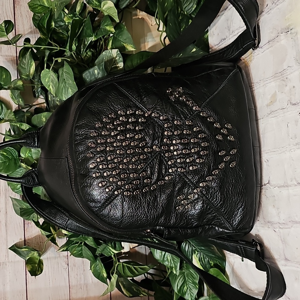 Amerileather Supple Black Studded Leather Backpack